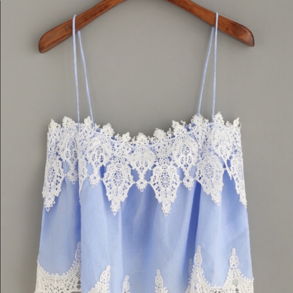 Blue Crochet Trim High Low Cami Top - Picture 4 of 4